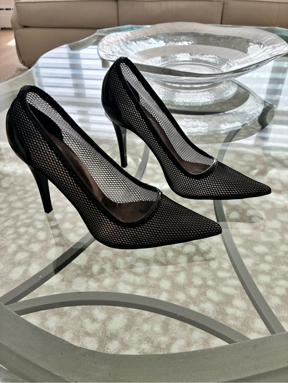 Stella McCartney Black Mesh Pointed-Toe Stiletto Pumps